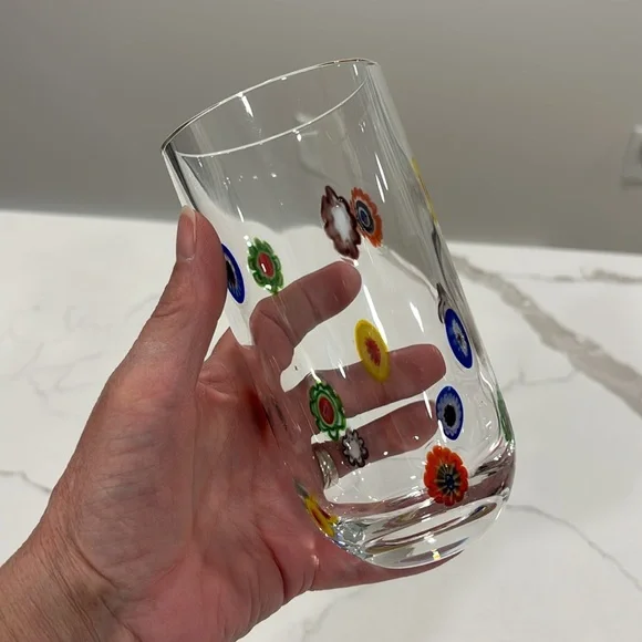 Millefiori Clear Drinking Glass With Colorful Accents - Picture 3 of 11